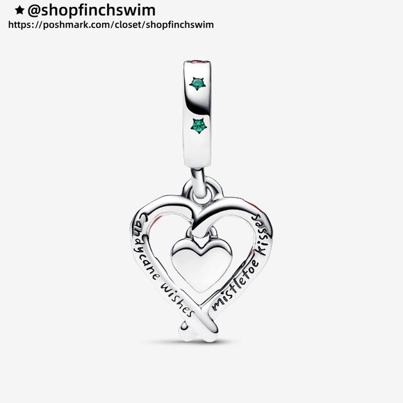 Pandora Double Candy Cane Heart Christmas Dangle Charm - Picture 2 of 5